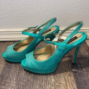 Teal strappy heels